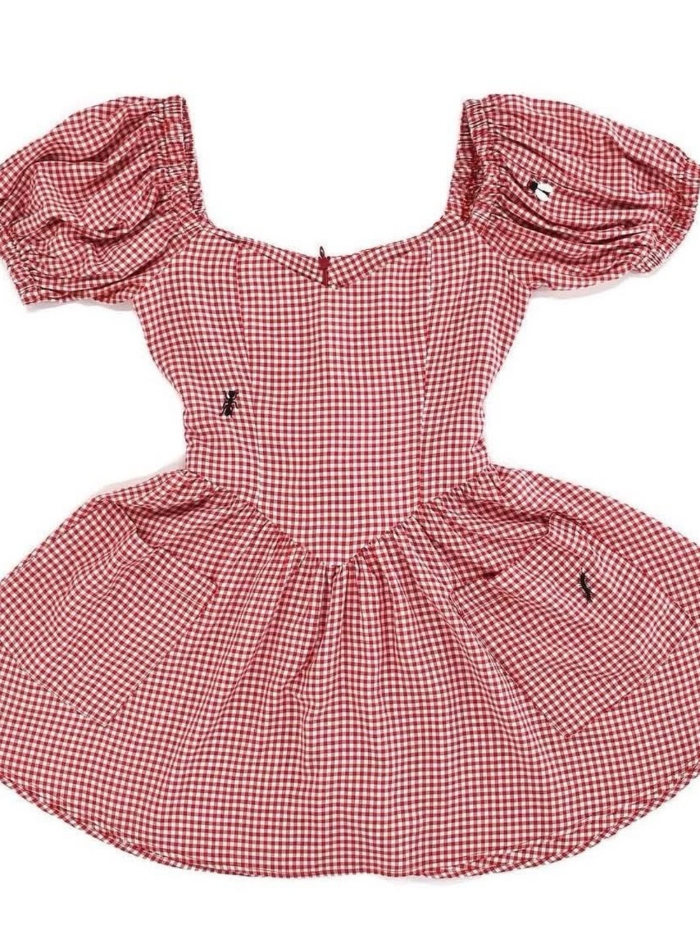 Fashion Brand Company Red White Gingham Puff Sleeve Mini Dress